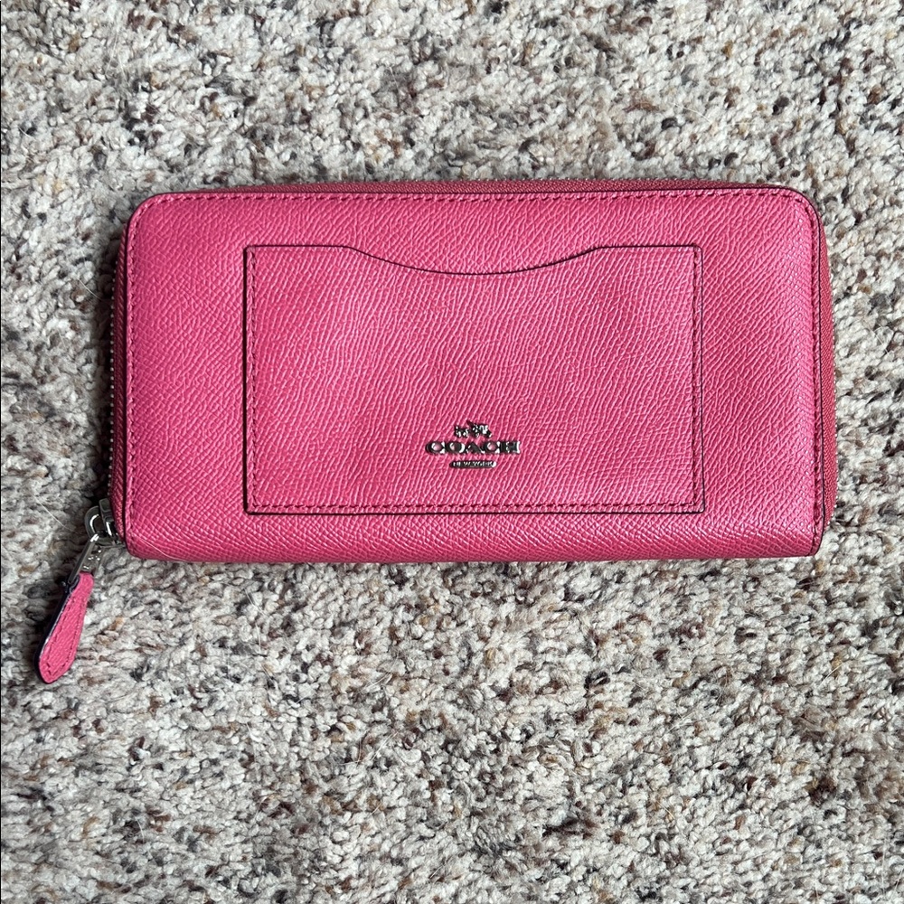 Coach Pink Leather Wallet with Zip Closure